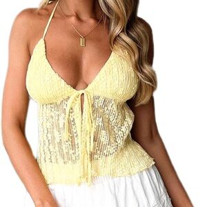 Yellow Lace Halter Top - Small